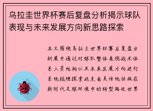 乌拉圭世界杯赛后复盘分析揭示球队表现与未来发展方向新思路探索
